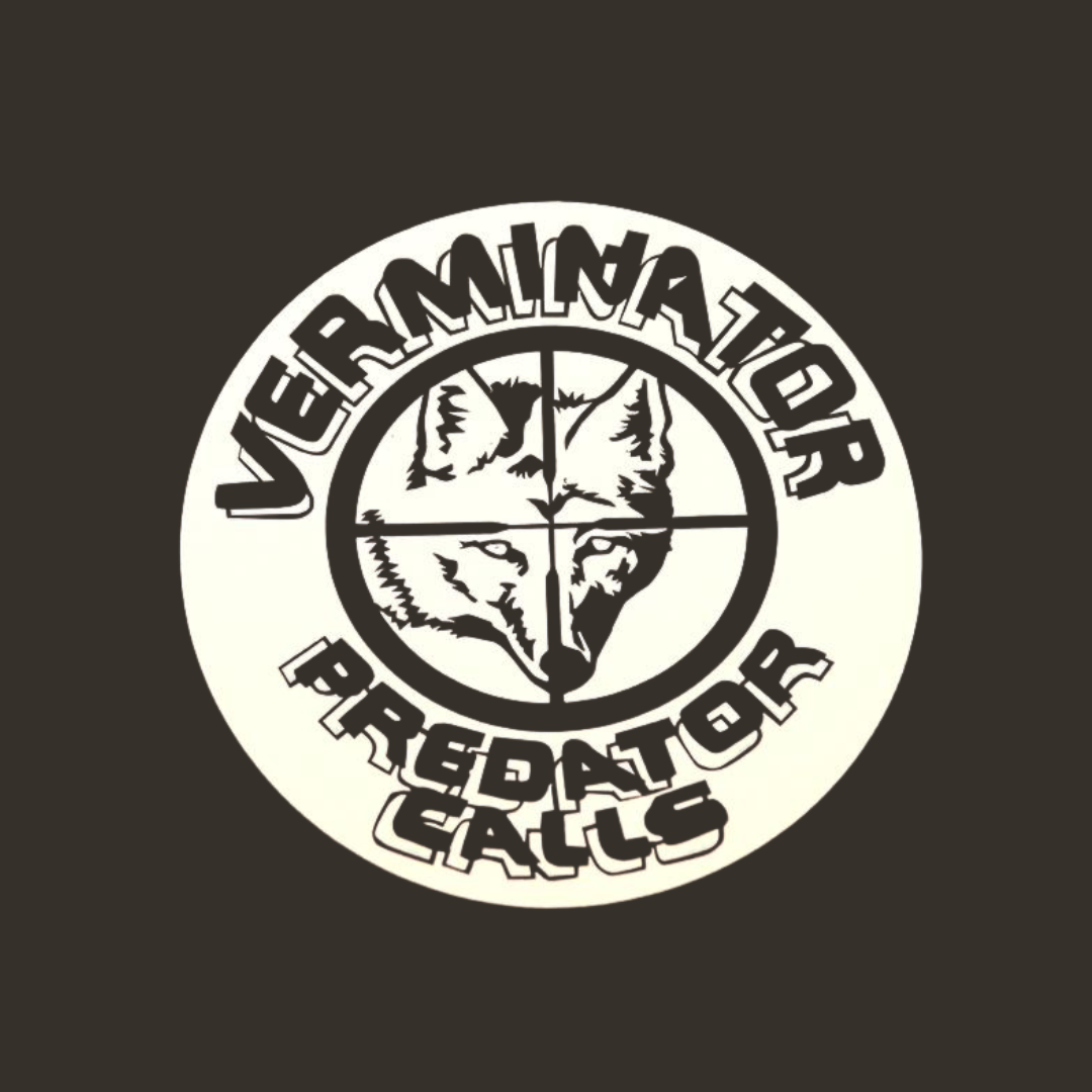 Verminator Predator Calls Window Sticker with a wolf design and crosshairs on a black background