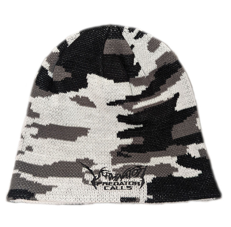 Verminator Camouflage-patterned beanie with a logo on a white background