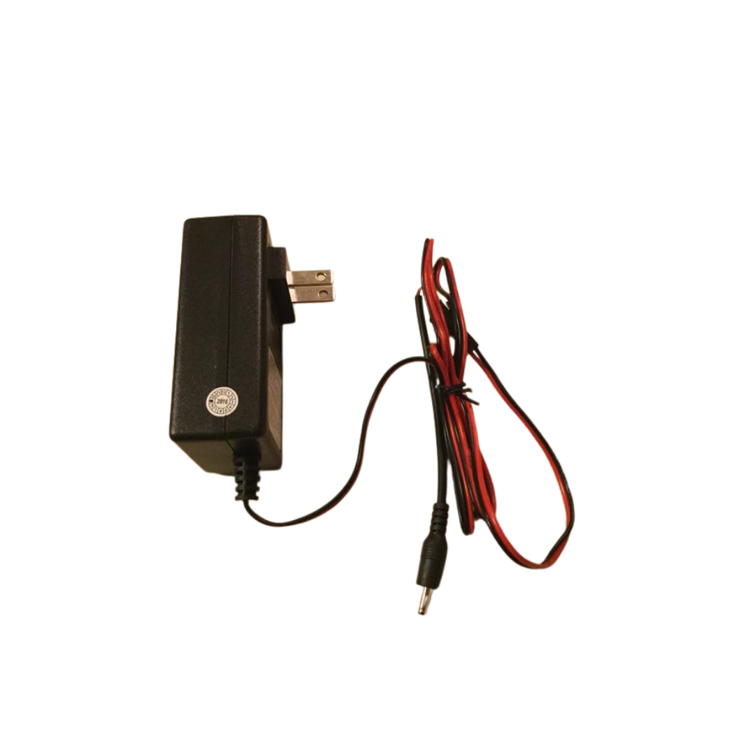 Lucky Duck 12V Wall Charger Black power adapter with red and black cable on a white background