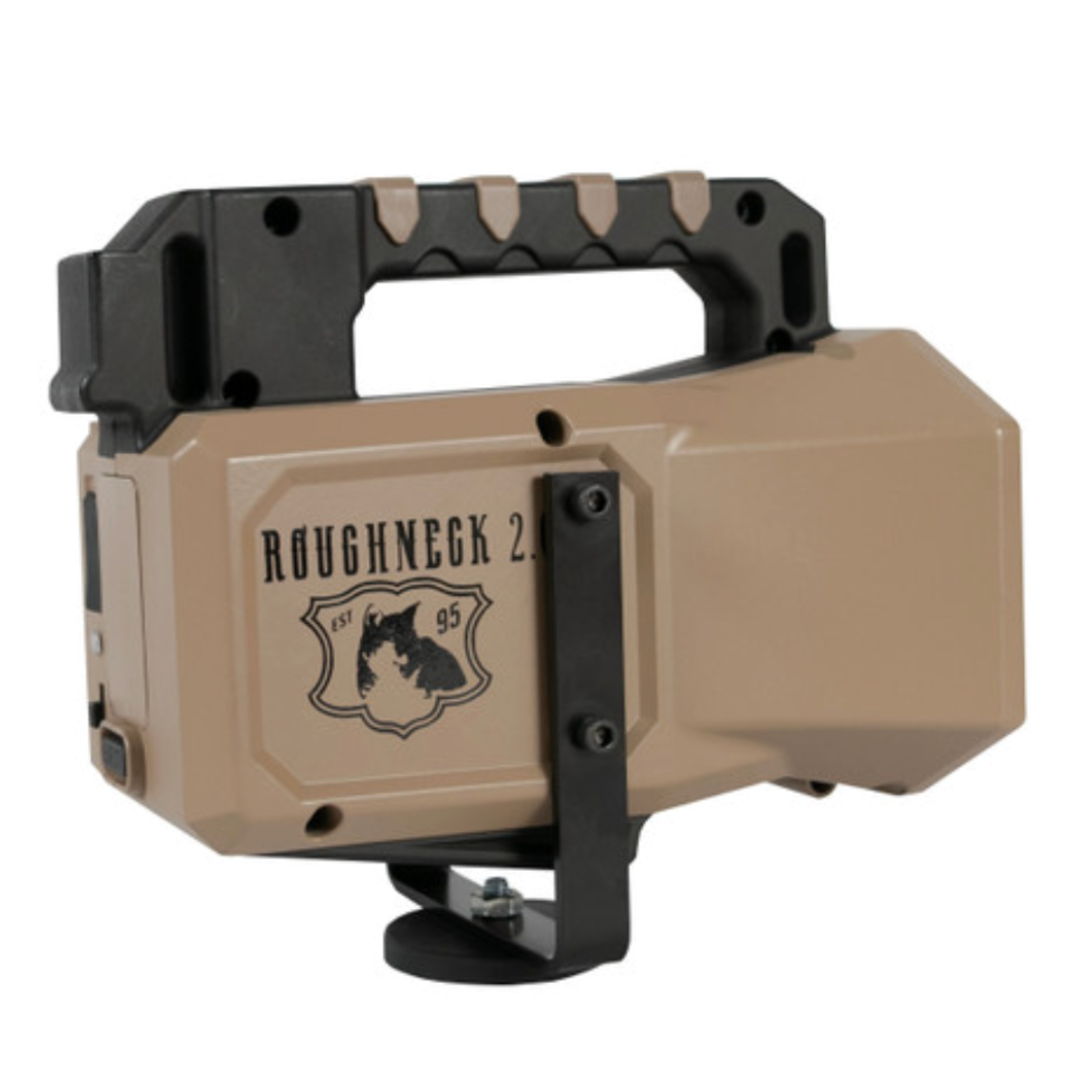 Roughneck 2.0 device with a black and tan design on a white background with a mounting bracket