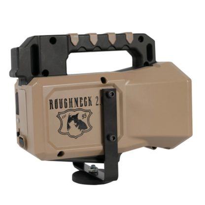 Roughneck 2.0 device with a black and tan design on a white background with a mounting bracket