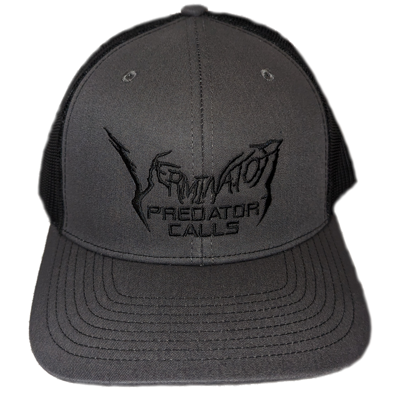 Black cap with 'Verminator Predator Calls' logo on a white background