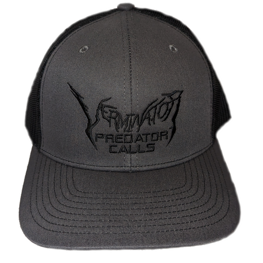 Black cap with 'Verminator Predator Calls' logo on a white background